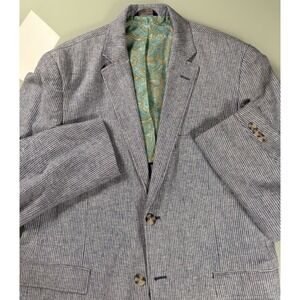 ALAN FLUSSER Striped Pattern Mens XL Linen Blend Blue Stripe Sport Coat Blazer